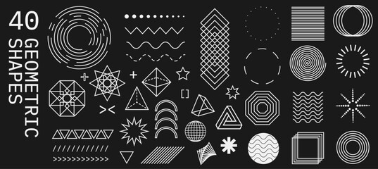 Set of geometric shapes. Y2k abstract shapes. Simple minimal geometric signs in retro 2000s style.