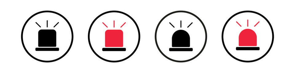 set of red and black alarm vector icon. simple siren design illustration.