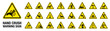 © Crispline Design - Set of 24 isolated Hand Crush Force hazardous symbols on yellow round triangle board warning sign