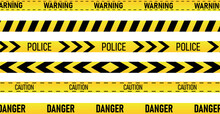 Creative Police Line Black And Yellow Stripe Border. Police, Warning, Under Construction, Do Not Cross, Stop, Danger Vector Collection.