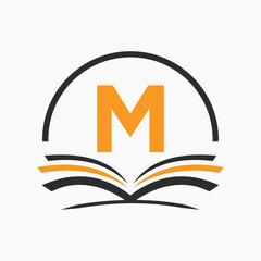 Wall Mural - Letter M Education Logo Book Concept. Training Career Sign, University, Academy Graduation Logo Template Design