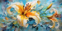 AI Generated. AI Generative. Beautiful Botanic Lily Flower Oil Paint Illustration. Aesthetics Floral Inspirational Tenderness Illustration. Graphic Art