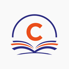 Wall Mural - Letter C Education Logo Book Concept. Training Career Sign, University, Academy Graduation Logo Template Design