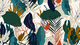 Fototapeta Młodzieżowe - Bright modern plants collage artistic print. Trendy hand drawn contemporary seamless pattern