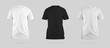 © olegphotor - White, black, heather t-shirt mockup 3D rendering isolated on background, front view. Set
