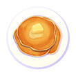 © Alyona - Pancakes stack with butter top view in plate in cartoon style isolated on white background. Circle dessert, breakfast.