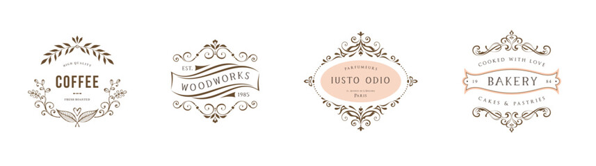 Wall Mural - elegant label, logo and scroll elements. ornate vintage frames. classic calligraphy swirls, swashes,