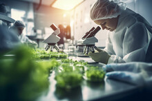 Scientists Working In A State-of-the-art Laboratory Conducting Research In Food Technology, Using A Macro Lens To Capture Intricate Details And A Modern, Clean Aesthetic