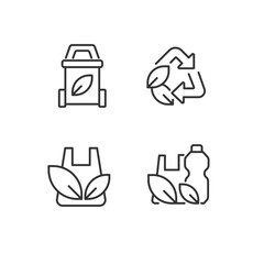 Wall Mural - Plastic waste recycling pixel perfect linear icons set. Garbage reusing process. Refusing industry. Customizable thin line symbols. Isolated vector outline illustrations. Editable stroke