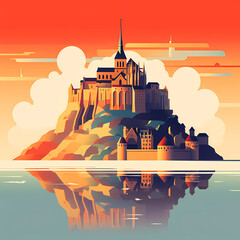 Canvas Print - Illustration of beautiful view of Mont Saint-Michel, France