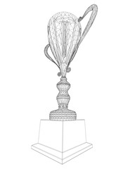 Poster - Wireframe Trophy cup. Winner's trophy icon vector is a symbol of victory in a sports event, award wireframe. Champions award, sport victory, winner prize concept. 3D..
