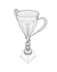 Poster - Wireframe Trophy cup. Winner's trophy icon vector is a symbol of victory in a sports event, award wireframe. Champions award, sport victory, winner prize concept. 3D..
