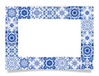 Frame with blue tiles, mediterranean style, vector