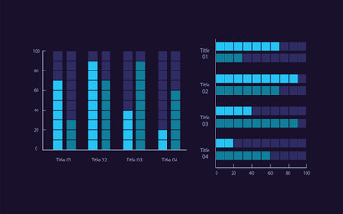 Poster - Multi-set bar infographic chart design template set for dark theme. Compare different values. Visual data presentation. Editable column graphs collection. Myriad Pro-Bold, Regular fonts used