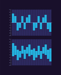 Poster - Bi-directional column infographic chart design template set for dark theme. Mirror diagram. Visual data presentation. Editable bar graphs collection. Myriad Pro-Bold, Regular fonts used