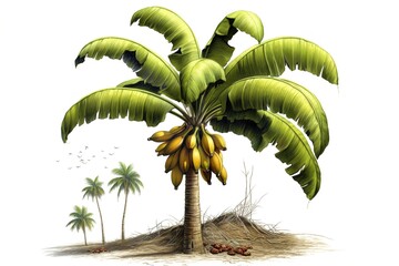 Wall Mural - banana tree isolated on white background. Generated by AI.