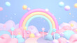 3d rendered cartoon rainbow world with star candy sticks.