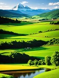 Fototapeta Pokój dzieciecy - Green mountain landscape. Generative by AI