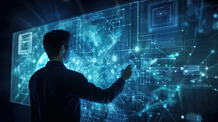 Wall Mural - man and technology, cyberspace metaverse big data internet technology web 3 - by generative ai