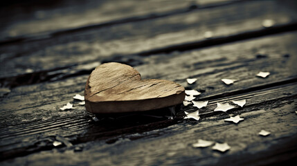Wall Mural - wooden heart on the ground - by generative ai