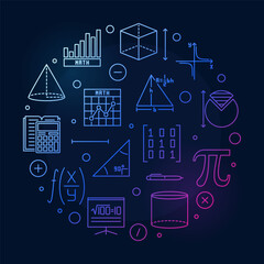 Poster - I Love Mathematics vector linear round colored banner - Math concept illustration