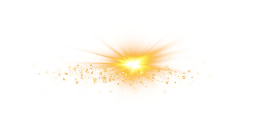 Wall Mural - Golden star and sparks isolated on transparent background. Flares and sunbursts. Glowing light effects. PNG.