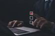© VRVIRUS - Businessman ticking checkmark on a box in the list. Checklist Ideas in Business Survey items and questionnaires.