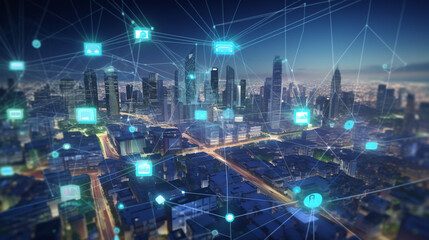 future skyscrapers blue light technology Generative AI