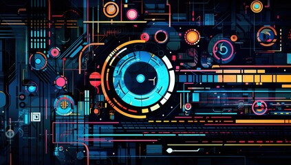 Poster - Futuristic interface, Screen design Callout stickers, info call panels and modern digital information. Technical digital information blocks