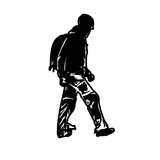 Fototapeta Koty - Black silhouette sketch of a mountain climber with transparent background