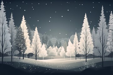 Wall Mural - winter forest landscape with snowy trees, generative ai