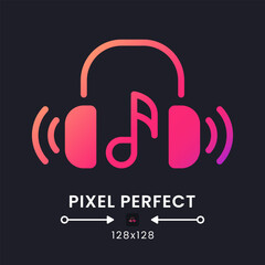 Poster - Music streaming pink solid gradient desktop icon on black. Media service. Online radio. Audio content. Pixel perfect 128x128, outline 4px. Glyph pictogram for dark mode. Isolated vector image