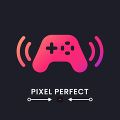 Poster - Gamepad pink solid gradient desktop icon on black. Game streaming. Wireless controller. Online gamer. Pixel perfect, outline 4px. Glyph pictogram for dark mode. Isolated vector image