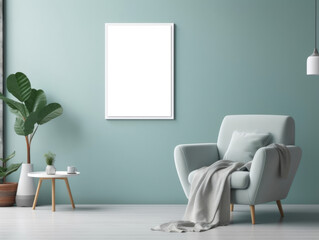 Wall Mural - Soft teal wool throw for the fall. Minimalist mockup for podium display or showcase. AI generation