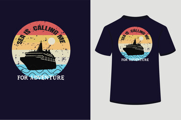 Wall Mural - Retro vintage t shirt design, Sea is calling me for adventure.