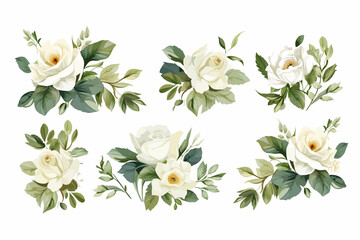 Wall Mural - Set of floral branch. Flat hand-drawn illustration isolated on white background. Generative AI