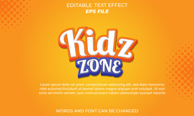 Poster - kidz zone text effect, font editable, typography, 3d text. vector template