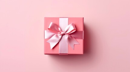 Top view on pink gift box on pastel pink background. Generative AI.