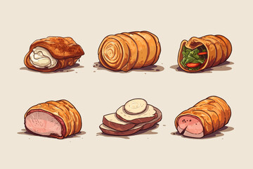 Aufkleber - Beef wellington  set collection graphic clipart design. Flat Generative AI