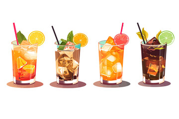 Sticker - Cocktail  set collection graphic clipart. Flat Generative AI