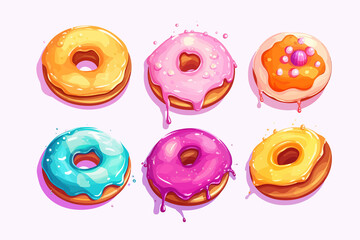 Poster - Donut   set collection graphic clipart design. Flat Generative AI