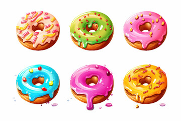 Poster - Donut  set collection graphic clipart design. Flat Generative AI