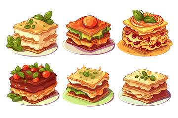 Poster - Lasagna   set collection graphic clipart design. Generative AI