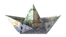 Twenty Egyptian Pounds , Egypt Currency 20 LE EGP Money Banknotes , Paper Boat 3D Illustration