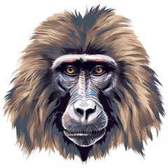 Wall Mural - Abstract baboon monkey head illustration flat colors - Generative AI