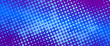 Halftone Vector Art Background For Cover Design, Poster, Cover, Banner, Flyer And Cards. Neon Colored Abstract Design With Blue And Purple Dots. Futuristic Retro Illustration.	