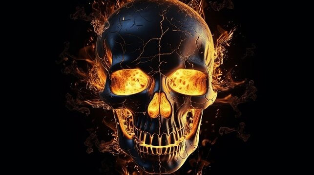 Abstract burning scull on dark background. Generative ai