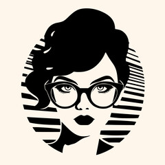 Wall Mural - Woman in glasses, black and white drawing elegant style