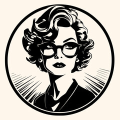 Sticker - Woman in glasses, black and white drawing elegant style