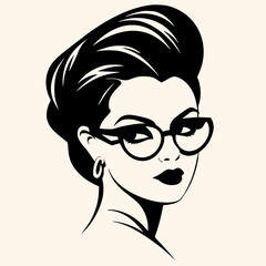 Wall Mural - Woman in glasses, black and white drawing elegant style